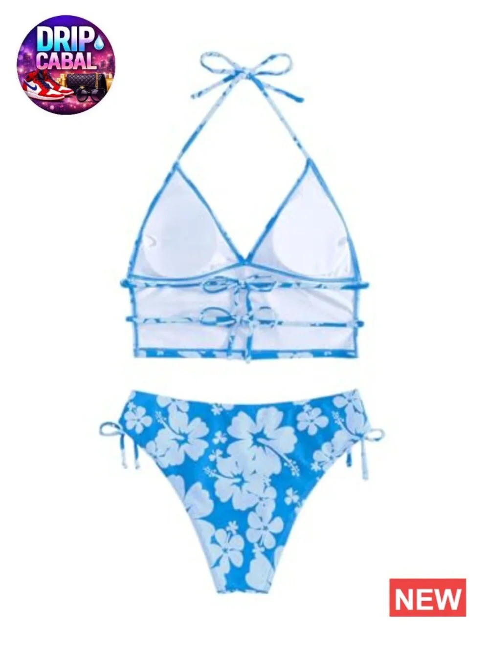 Tankini 2 Piece Floral Print Halter Tie Back Crop Top and Bottoms Swimsuit Set